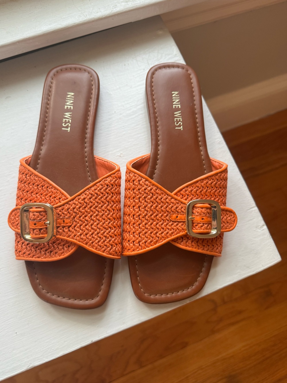 Nine West Orange Woven Slide Mules